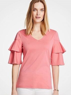 Ann Taylor Tiered Ruffle-Sleeve V-Neck Shirt